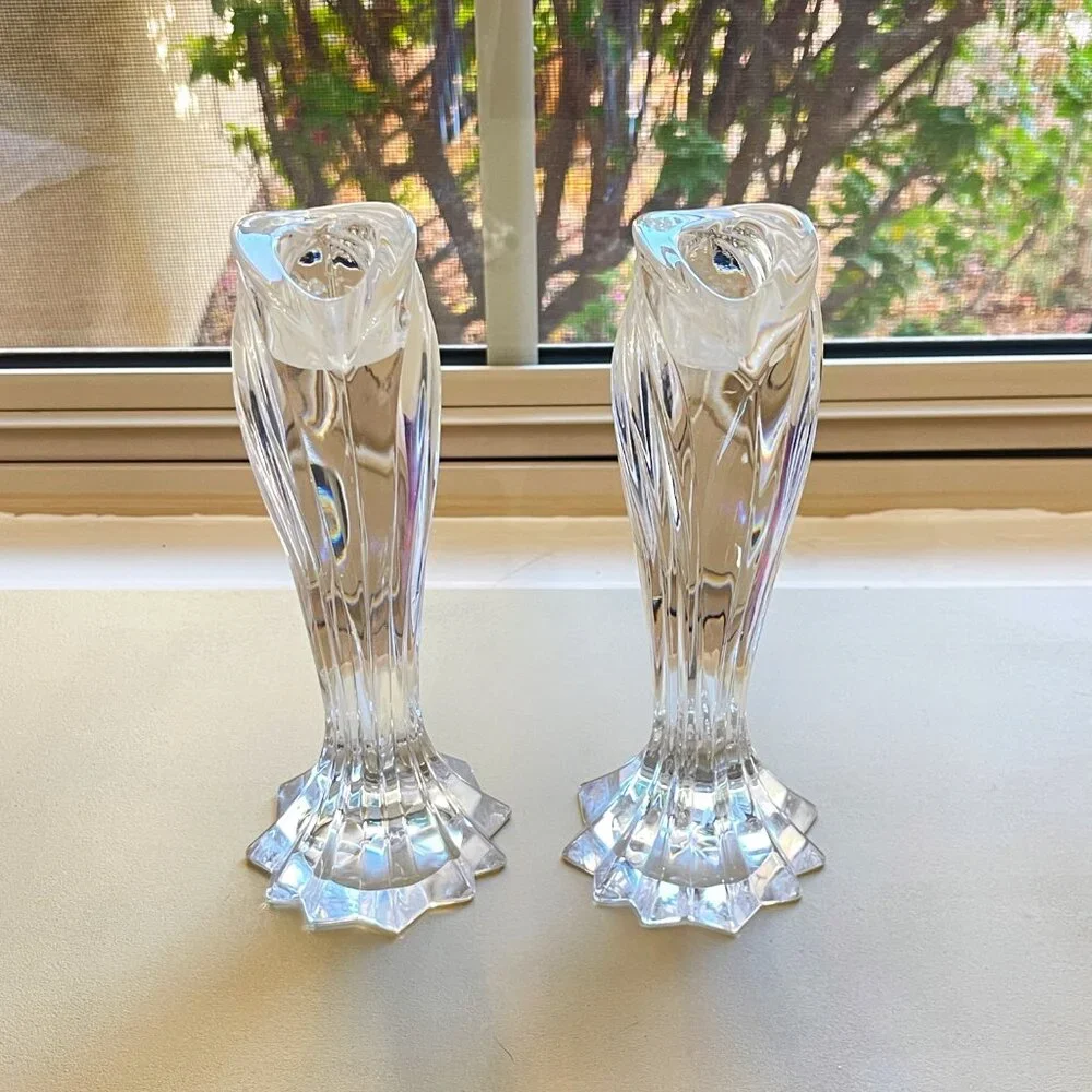 Lenox Arctic Bloom Crystal Candlesticks Pair Set of 2 Germany Signed